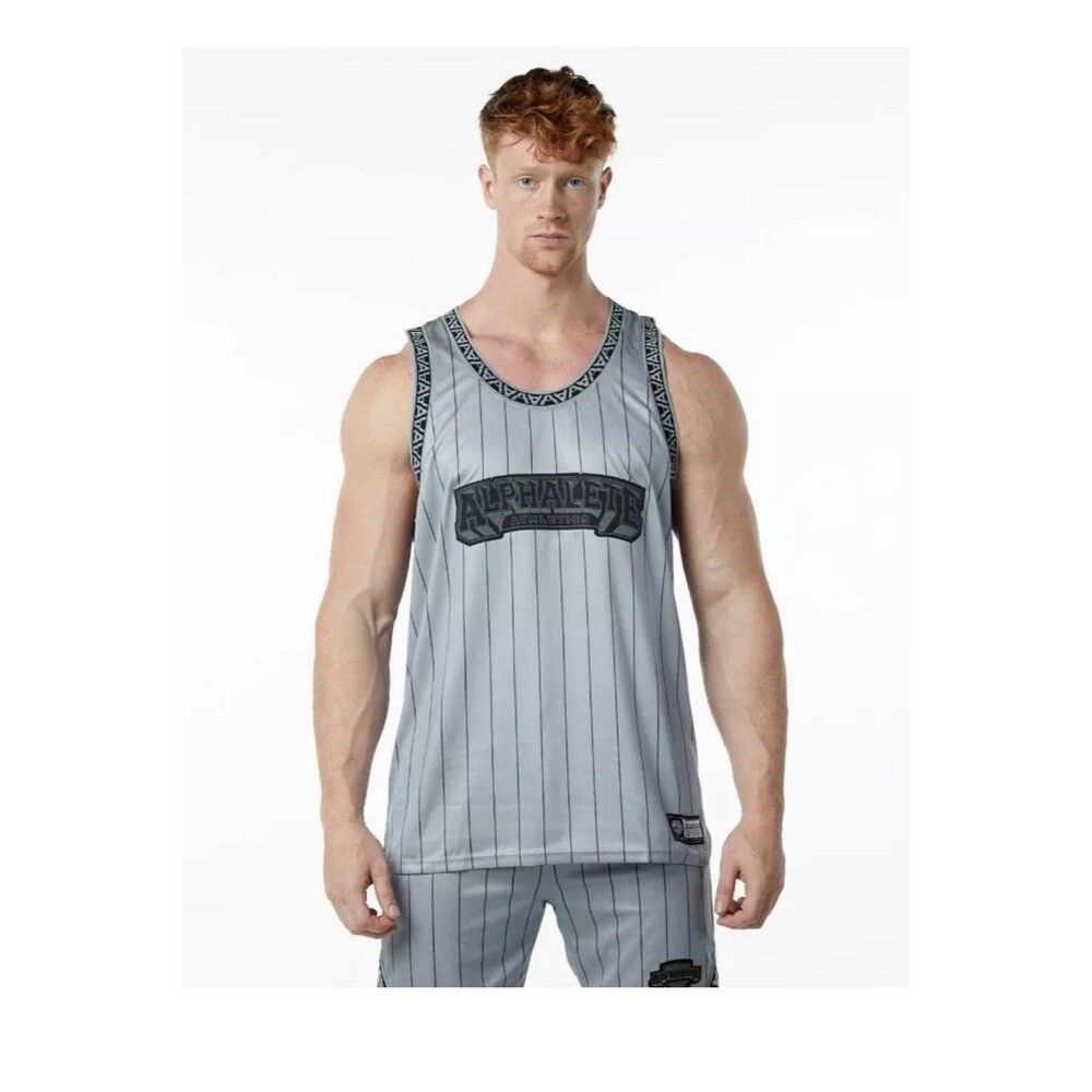 Alphalete  Men’s Varsity Basketball Jersey - Grey Pinstripe , Size Small
